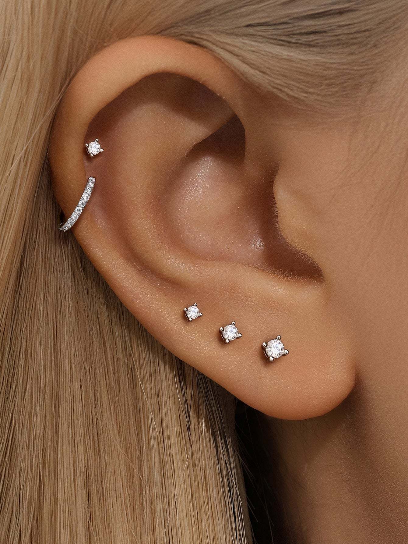 S925 Multisize Four-Claw Zircon Studs-Olarajewelry