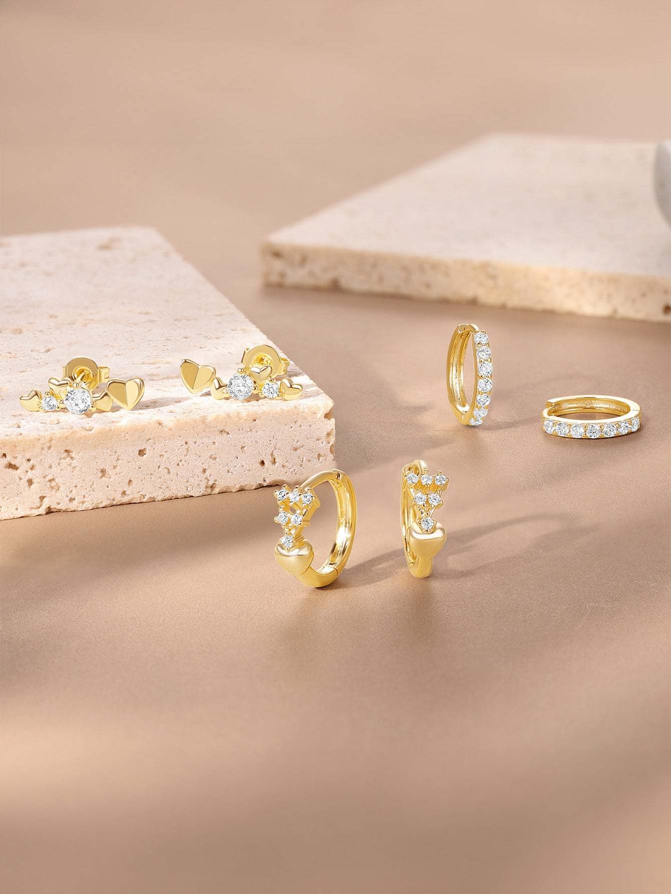 Olara Heart Pave Earrings Set-Olarajewelry