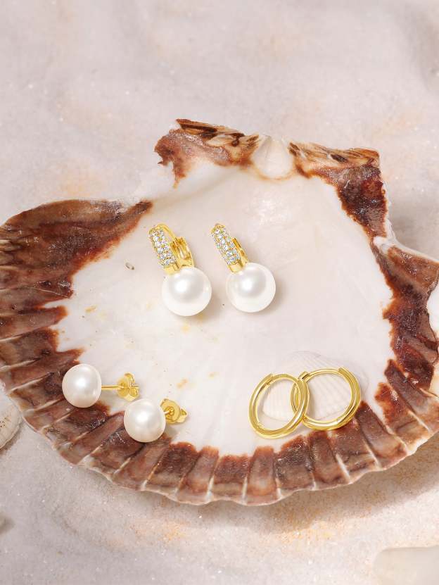 Olara Luxurious Pave Pearl Hoop Earrings Set-Olarajewelry