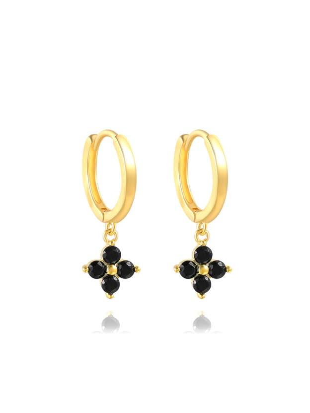S925 Black Flower Drop Earring Pairs-Olarajewelry