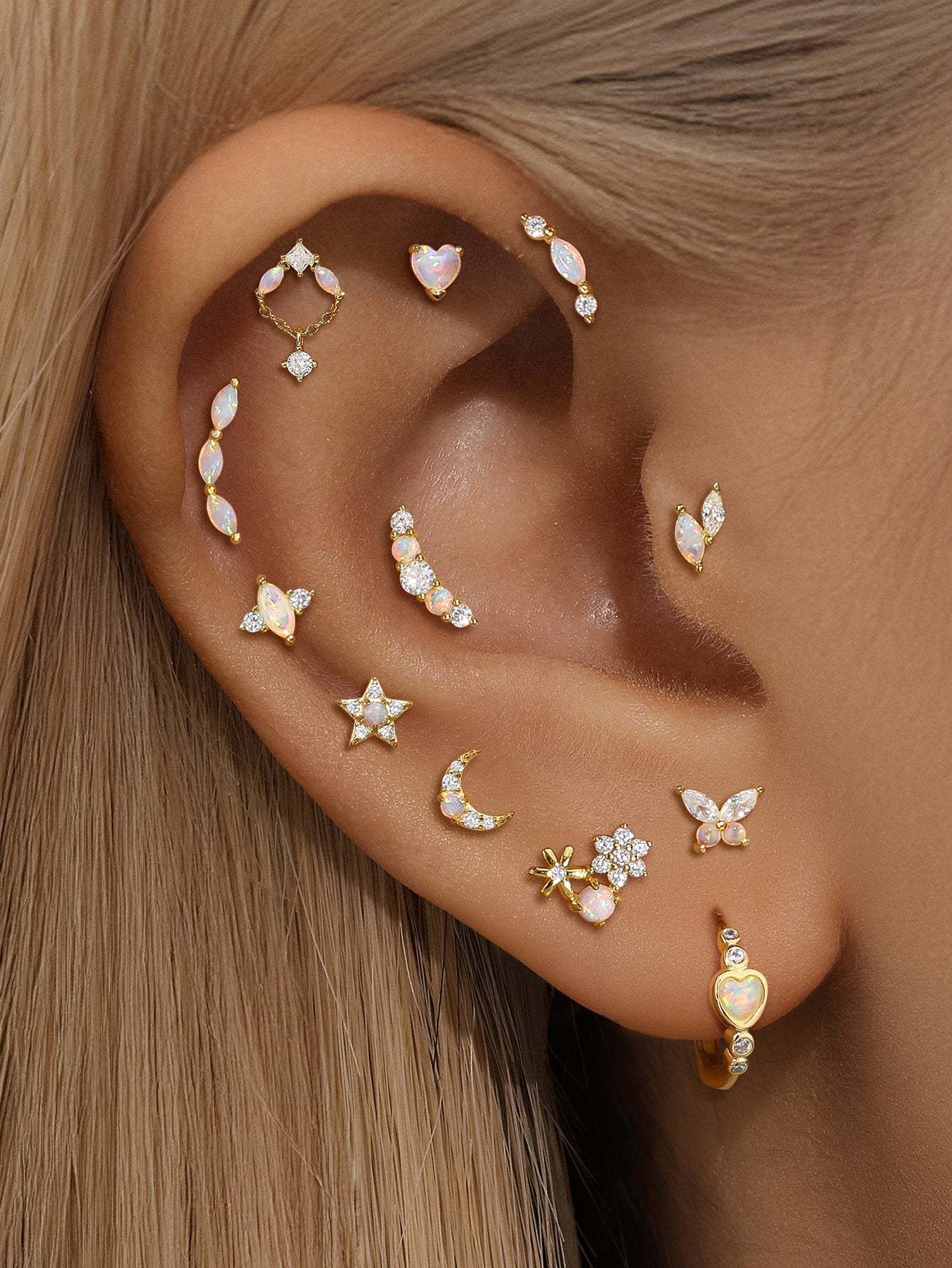 S925 Star and Moon Opal Stud Earring Series-Olarajewelry