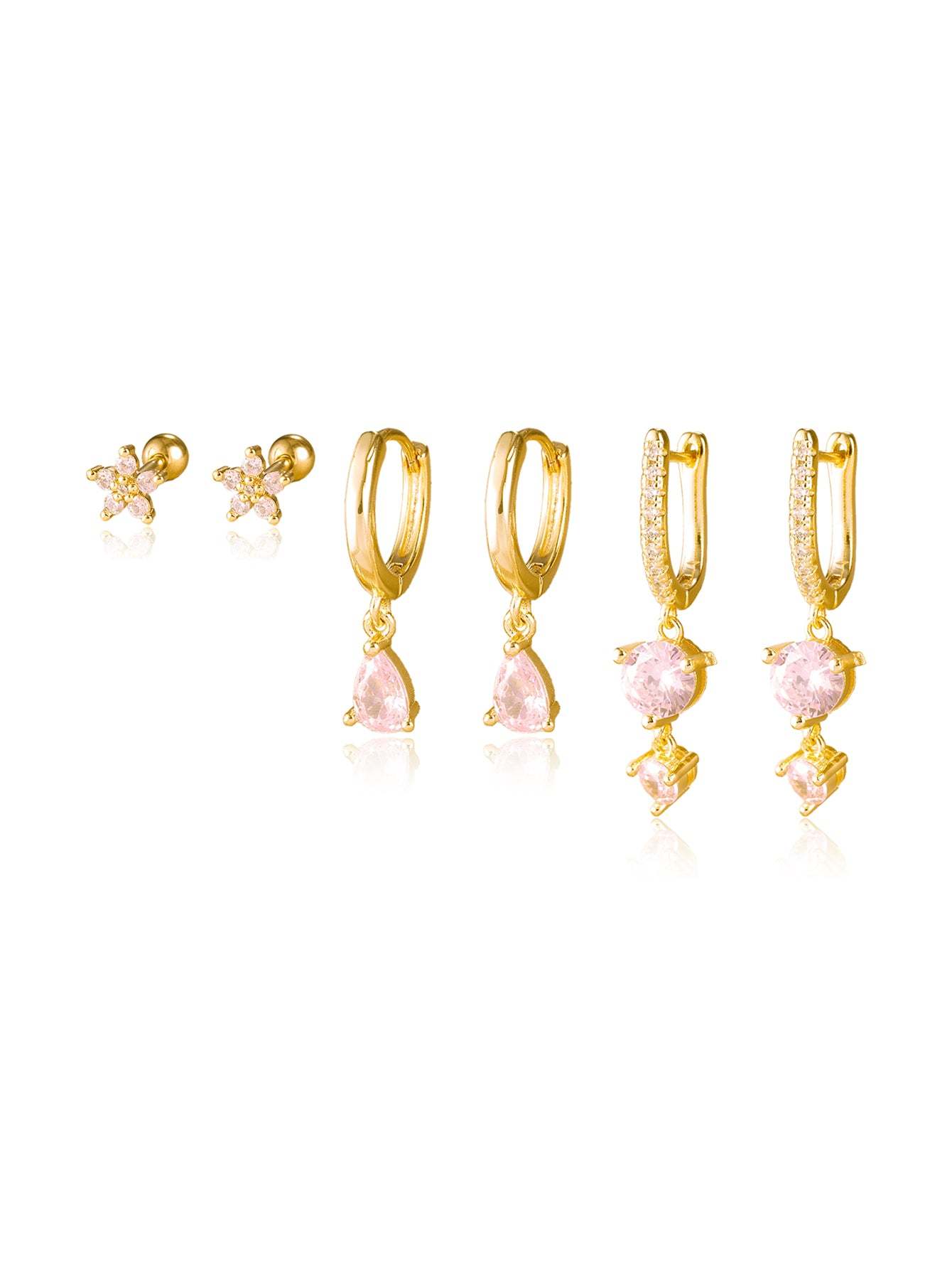 S925 Pink Water Drop Shape Lobe Earring Set-Olarajewelry