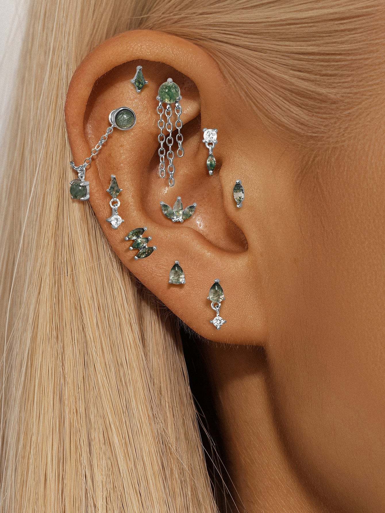 S925 Natural Water Plant Agate Earring Series-Olarajewelry