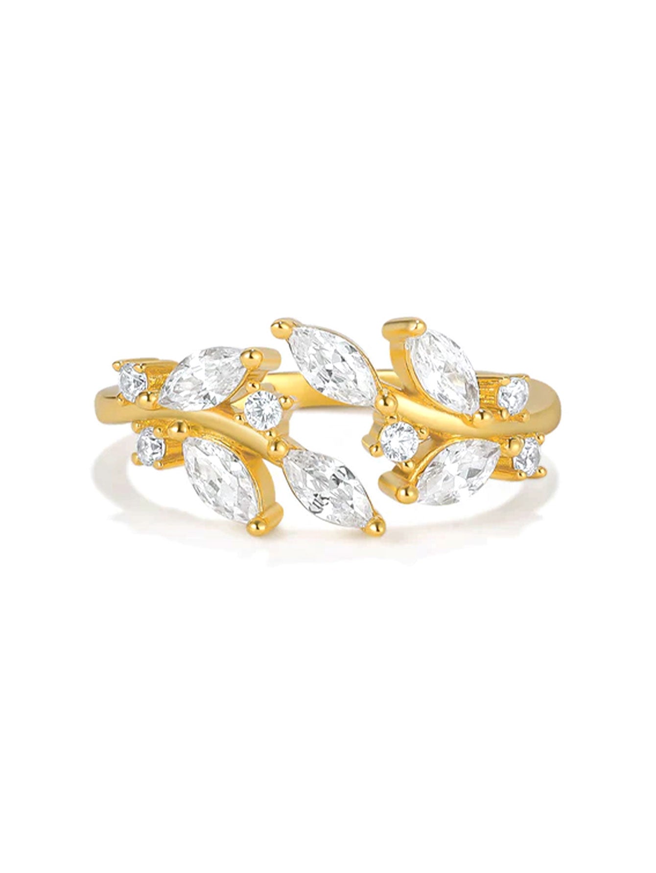 S925 Leaves Zircon Elegant Wedding Open Ring-Olarajewelry