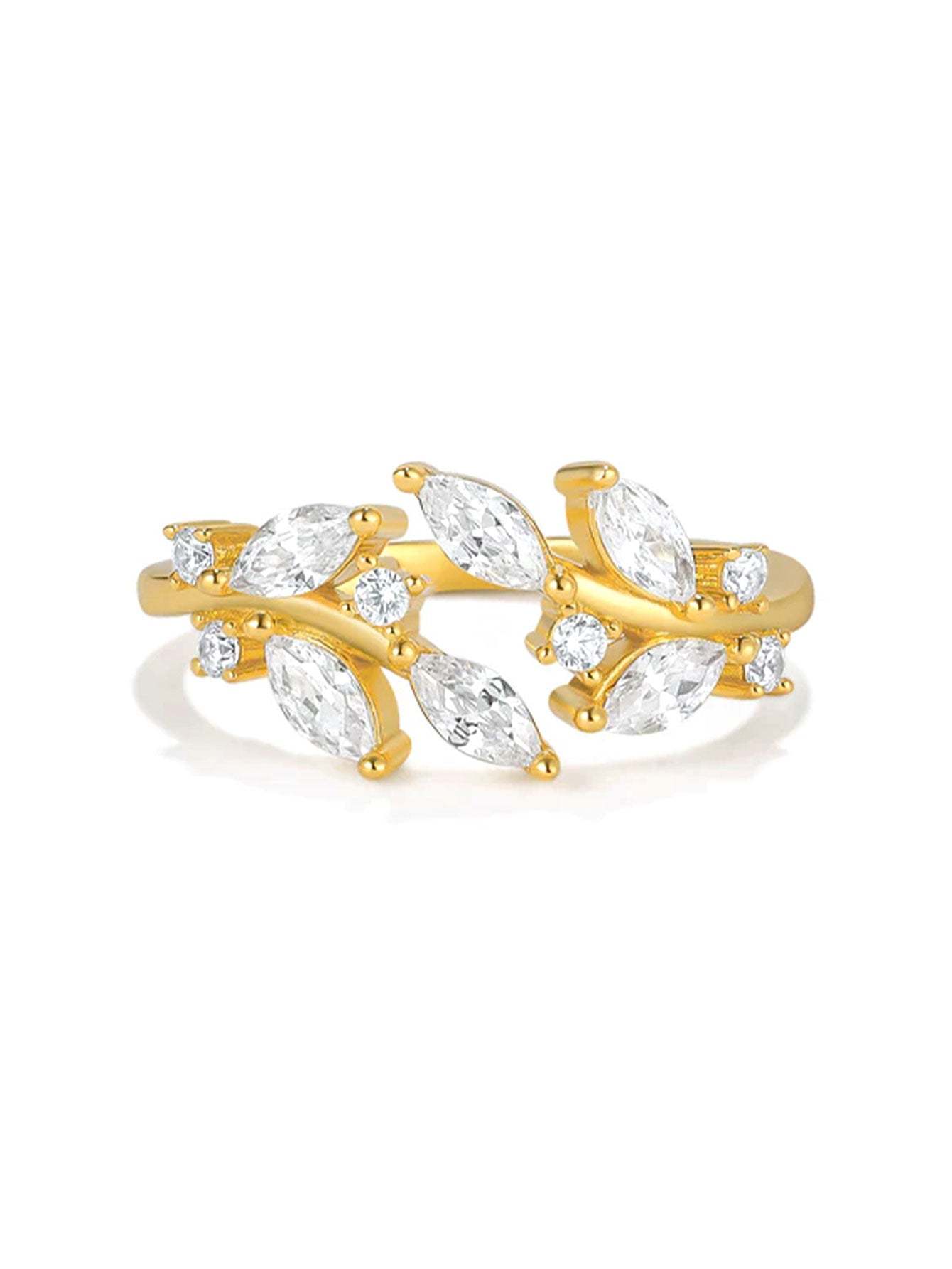 S925 Leaves Zircon Elegant Wedding Open Ring-Olarajewelry