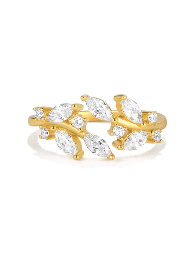 S925 Leaves Zircon Elegant Wedding Open Ring-Olarajewelry