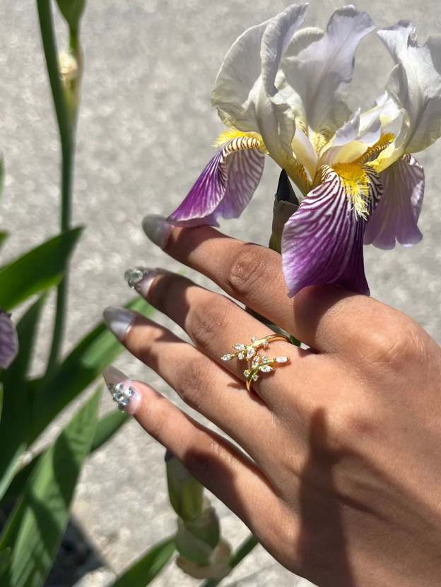 S925 Leaves Zircon Elegant Wedding Open Ring-Olarajewelry