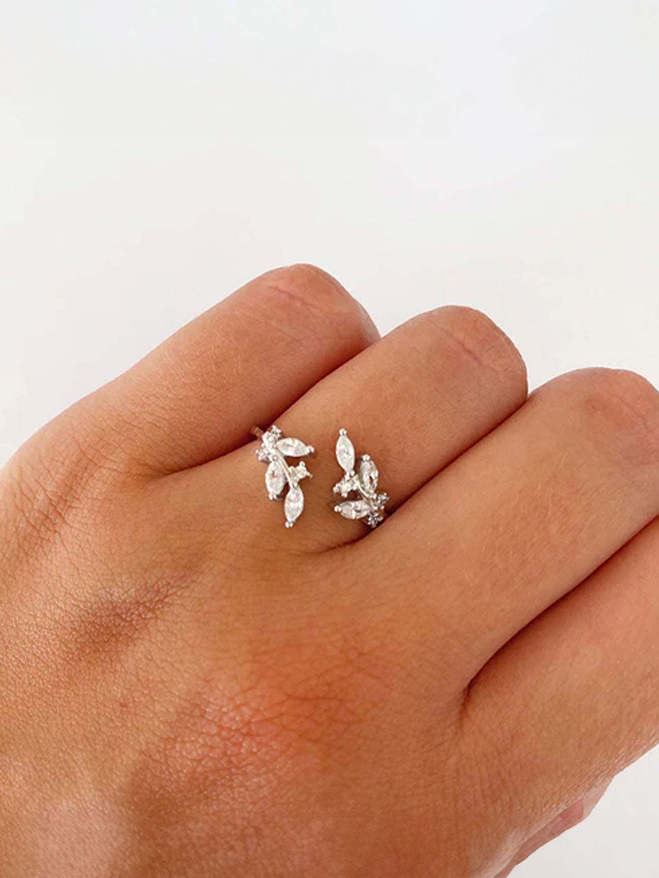 S925 Leaves Zircon Elegant Wedding Open Ring-Olarajewelry