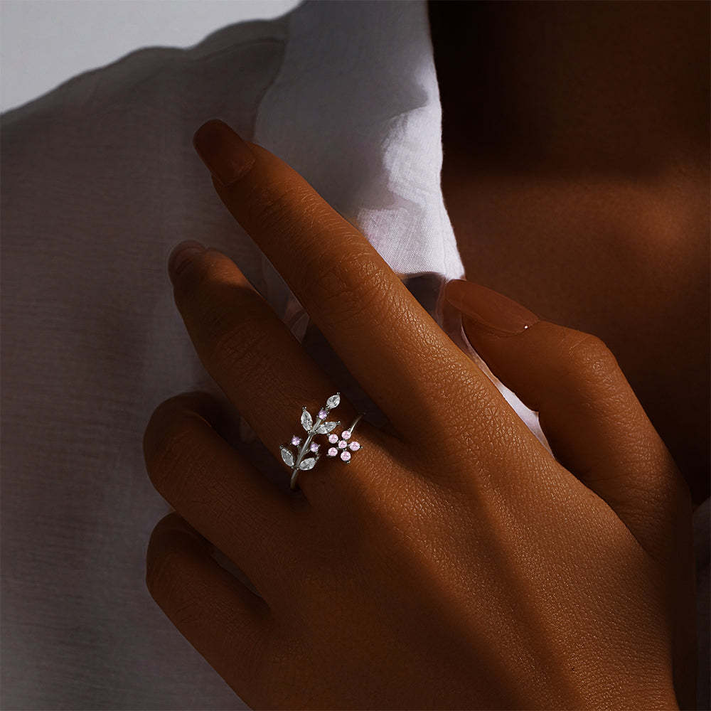Olara 925 Sterling Silver Pink Zircon Flower Open Adjustable Ring-Olarajewelry