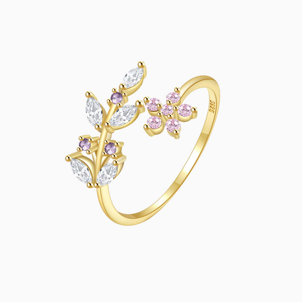 Olara 925 Sterling Silver Pink Zircon Flower Open Adjustable Ring-Olarajewelry