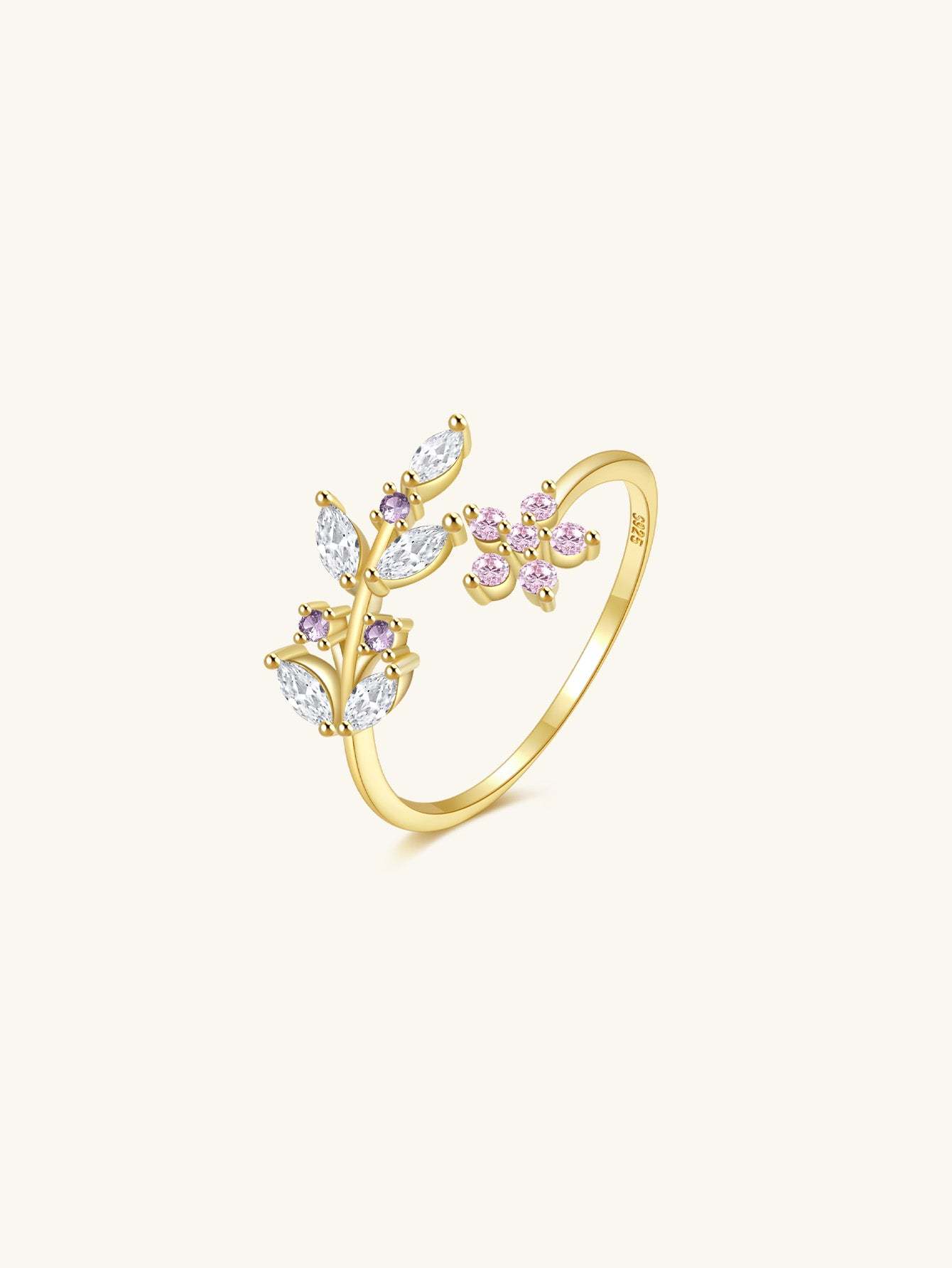 Olara 925 Sterling Silver Pink Zircon Flower Open Adjustable Ring-Olarajewelry
