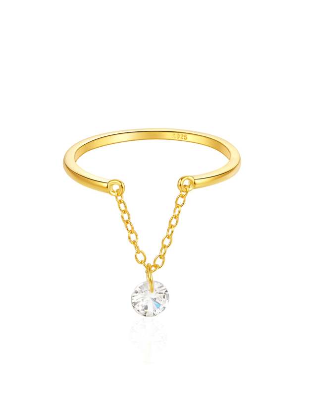 Olara Chain Open Adjustable Zircon Solitaire Engagement Ring-Olarajewelry