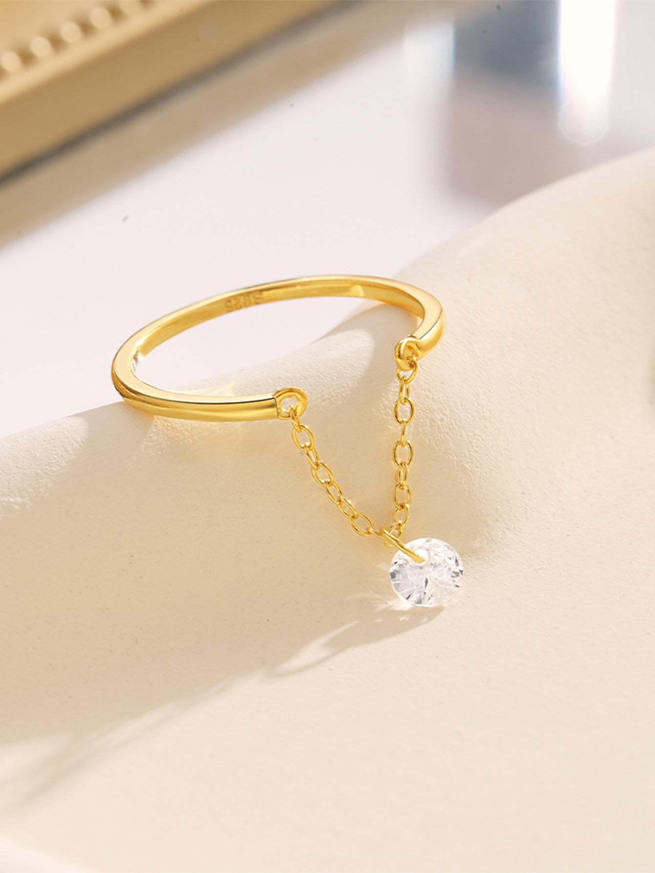 Olara Chain Open Adjustable Zircon Solitaire Engagement Ring-Olarajewelry