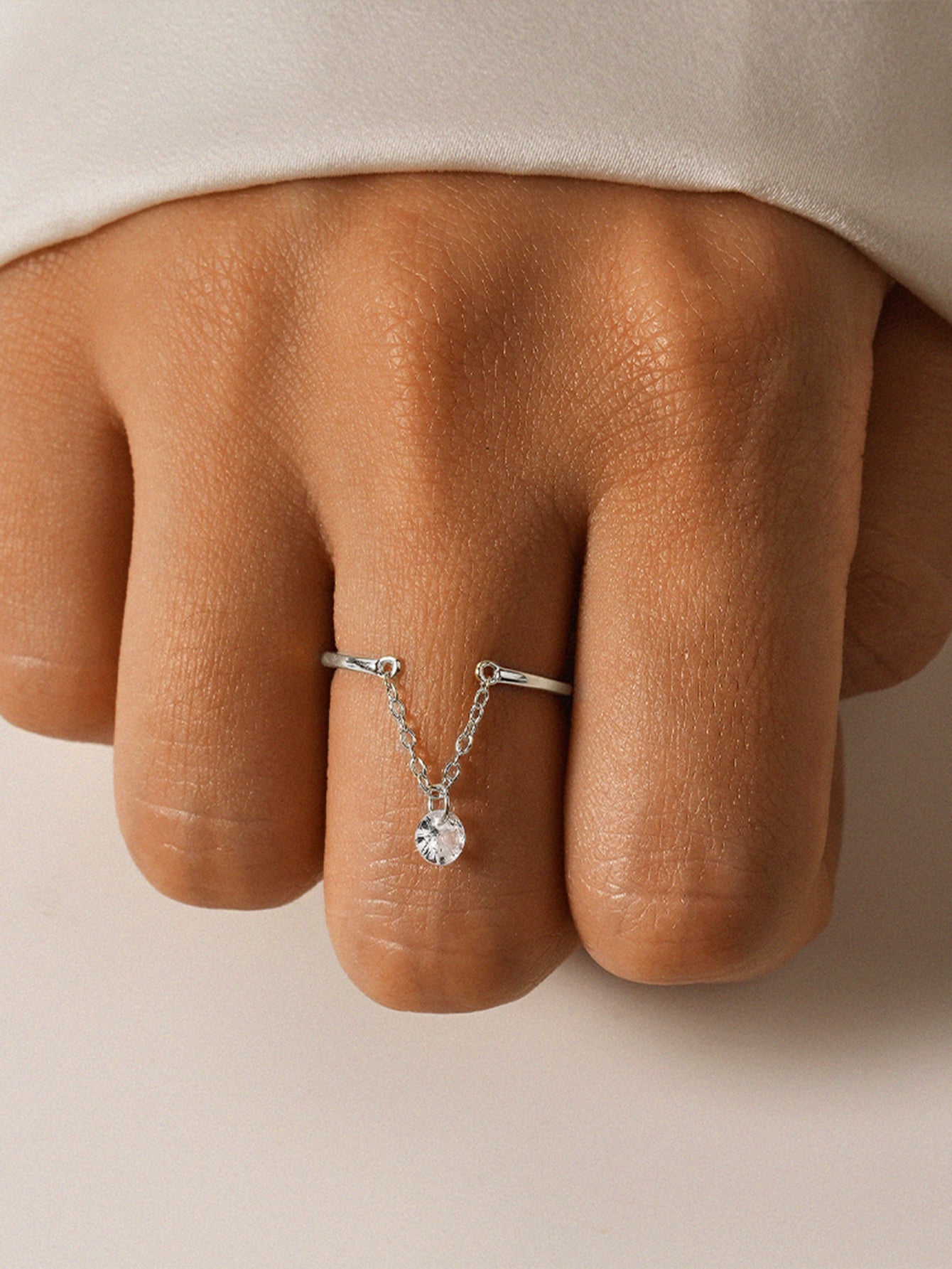 Olara Chain Open Adjustable Zircon Solitaire Engagement Ring-Olarajewelry