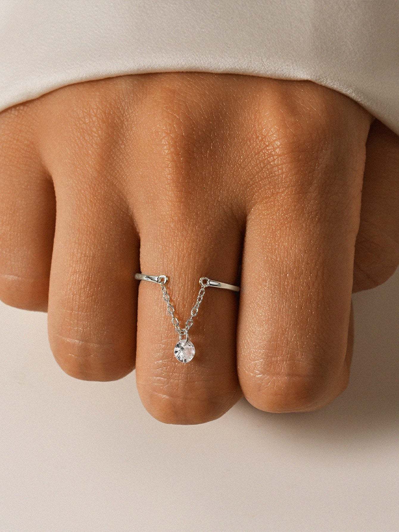 Olara Chain Open Adjustable Zircon Solitaire Engagement Ring-Olarajewelry