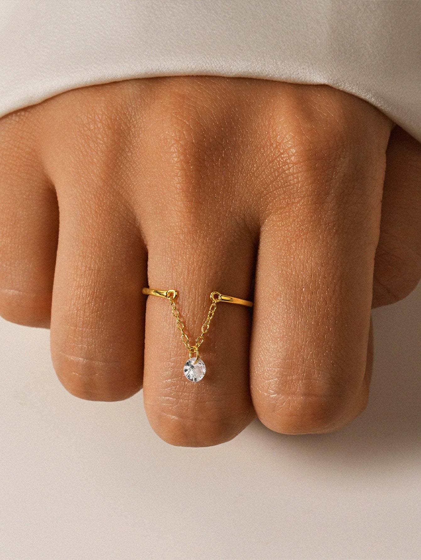 Olara Chain Open Adjustable Zircon Solitaire Engagement Ring-Olarajewelry