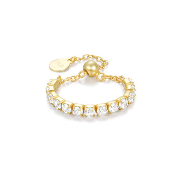 S925 Sterling Silver Luxury Zircon Wedding Box Chain Ring-Olarajewelry