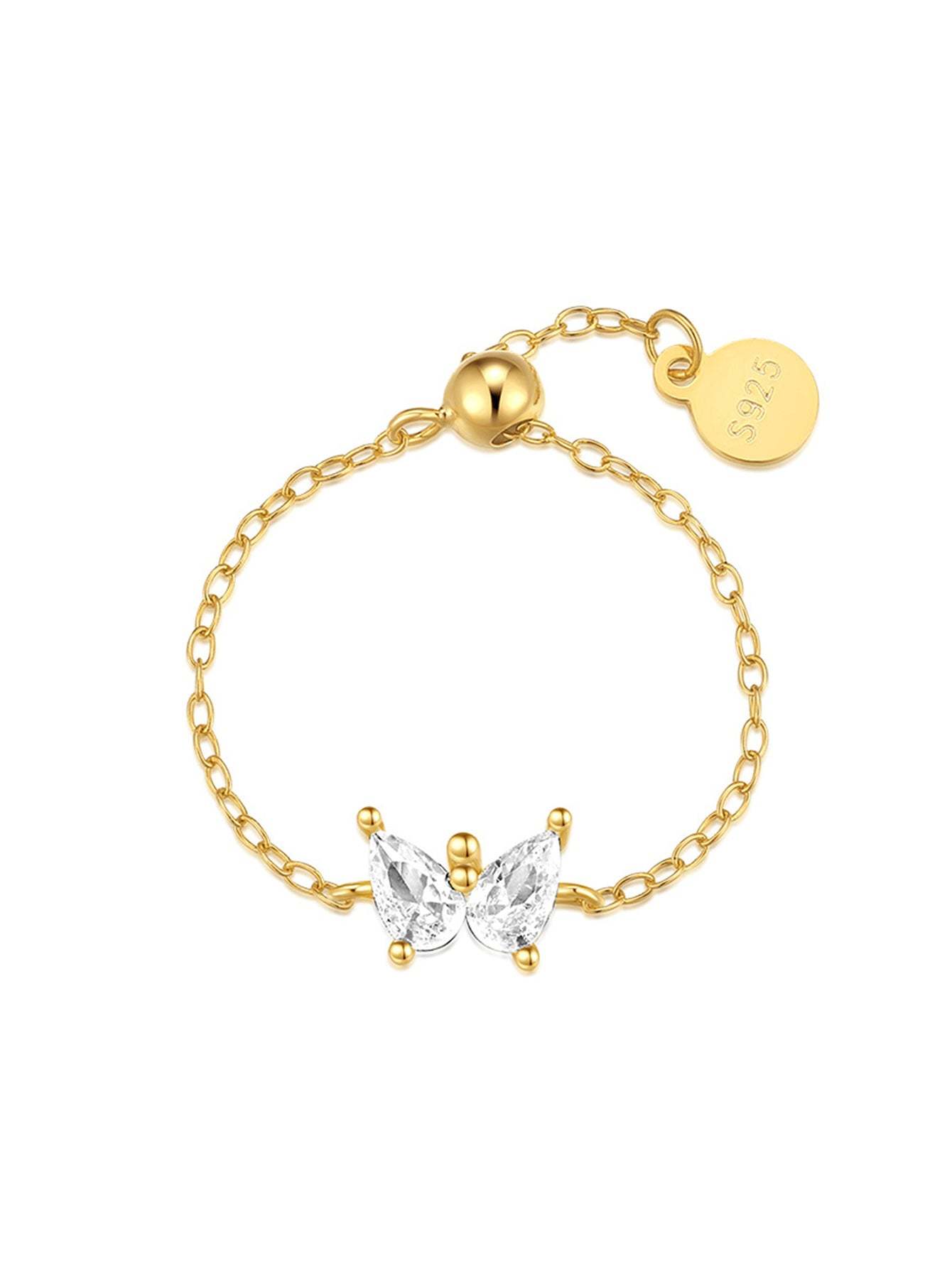 S925 Simple Butterfly Zircon Chain Ring-Olarajewelry