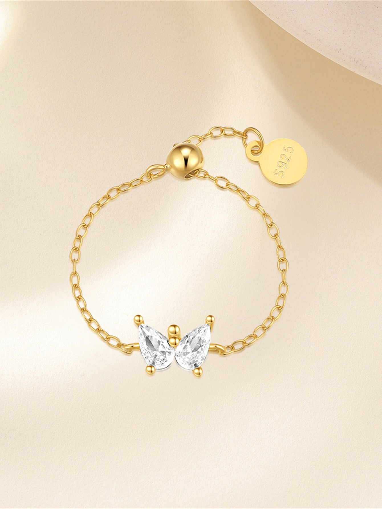 S925 Simple Butterfly Zircon Chain Ring-Olarajewelry