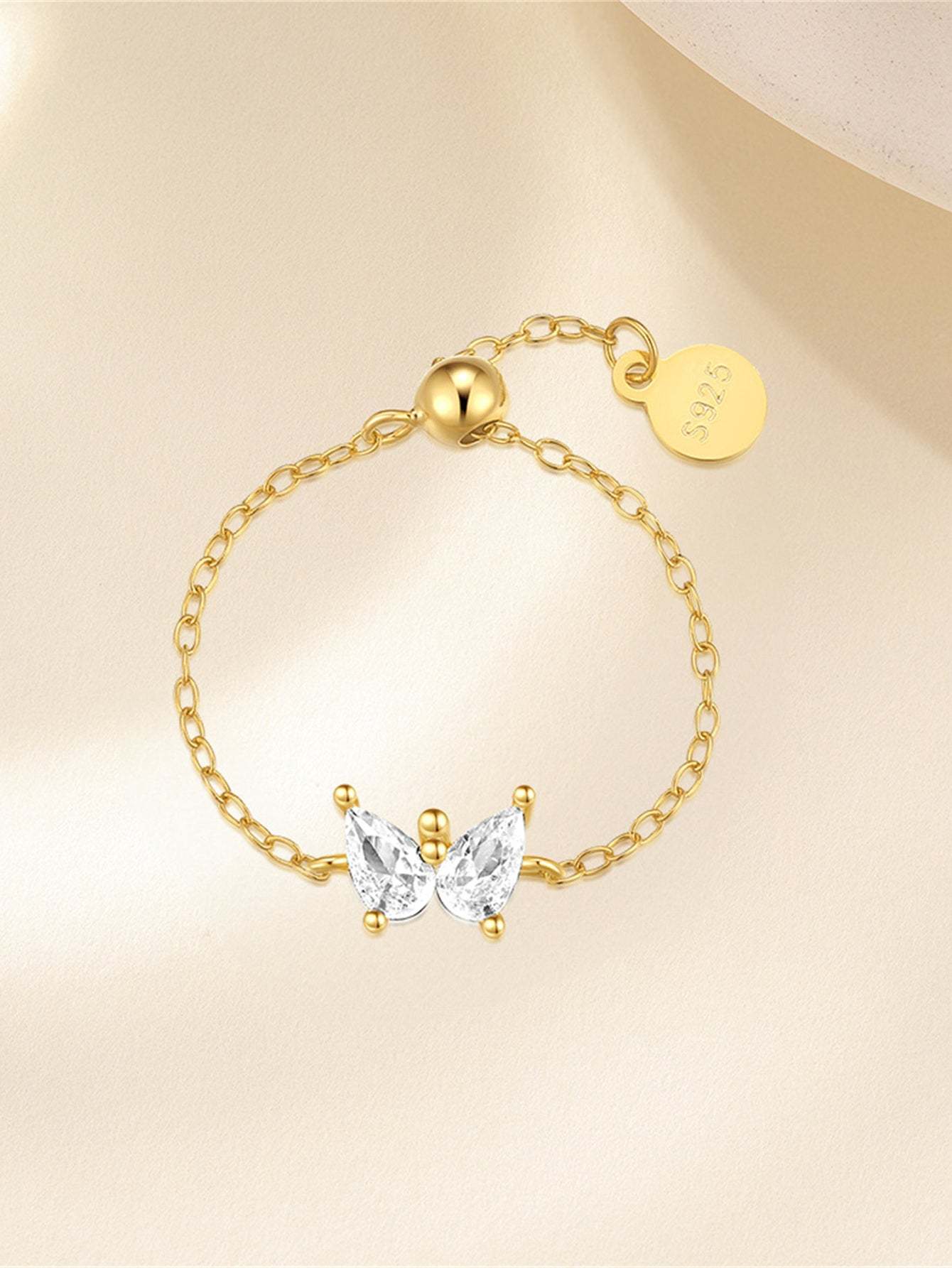 S925 Simple Butterfly Zircon Chain Ring-Olarajewelry