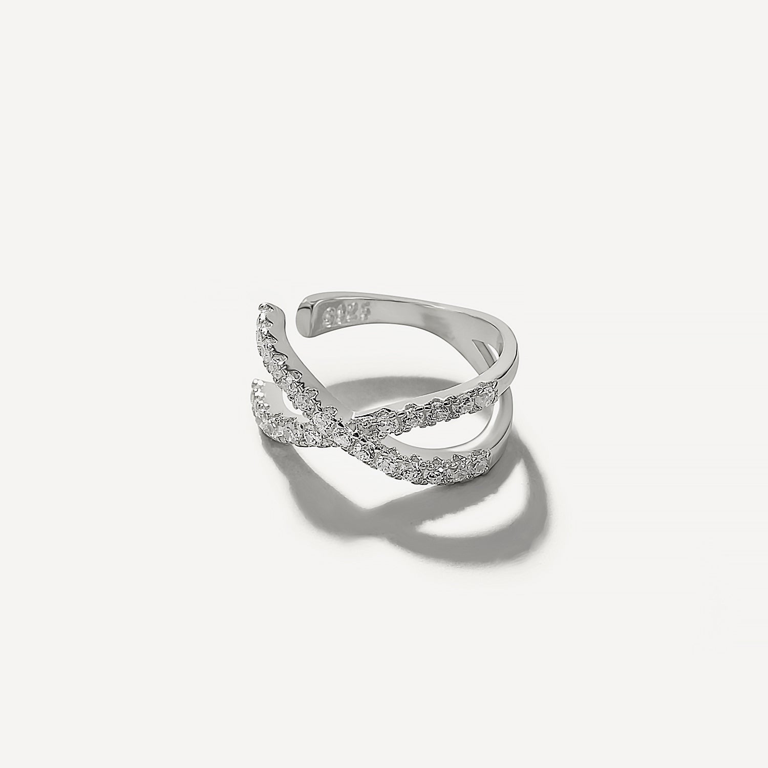 925 Sterling Silver Criss-cross Pave Zircon Ear Cuff-Olarajewelry