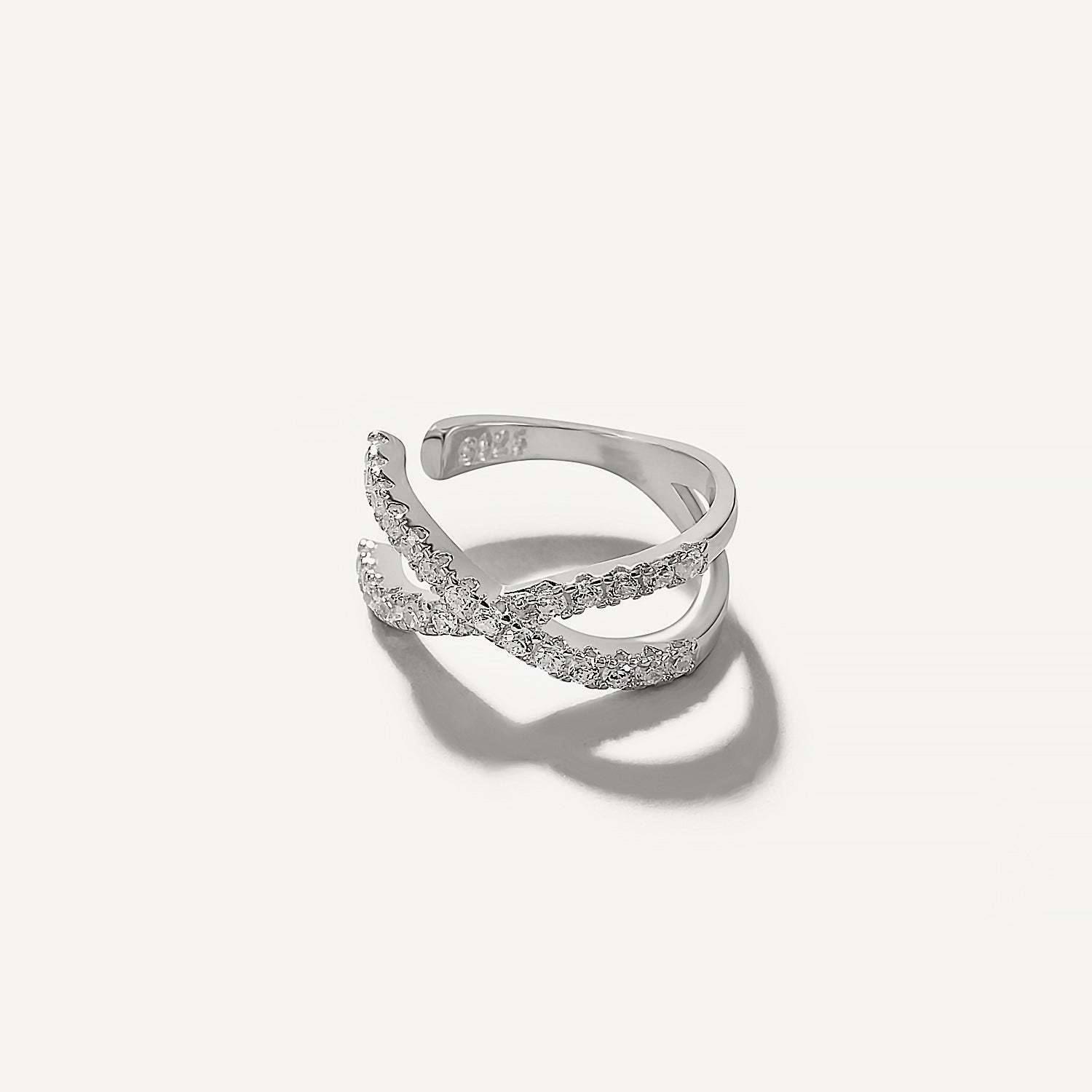 925 Sterling Silver Criss-cross Pave Zircon Ear Cuff-Olarajewelry