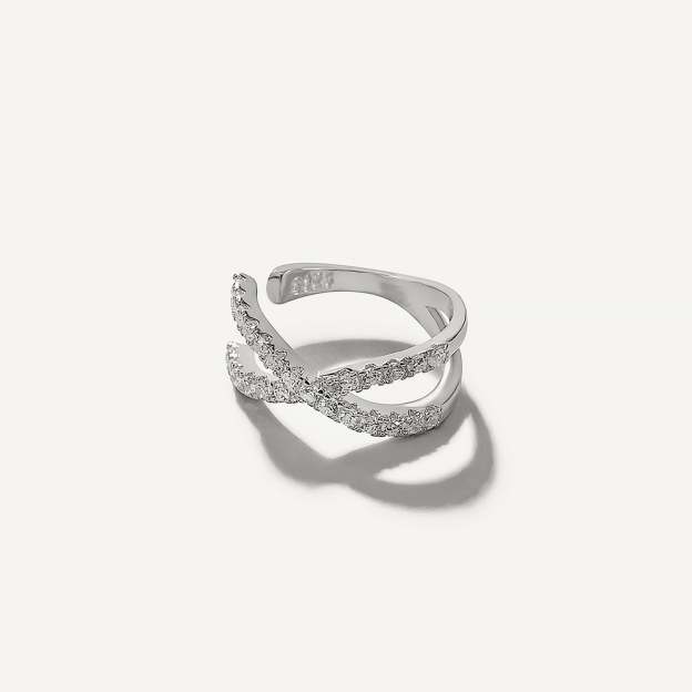 925 Sterling Silver Criss-cross Pave Zircon Ear Cuff-Olarajewelry