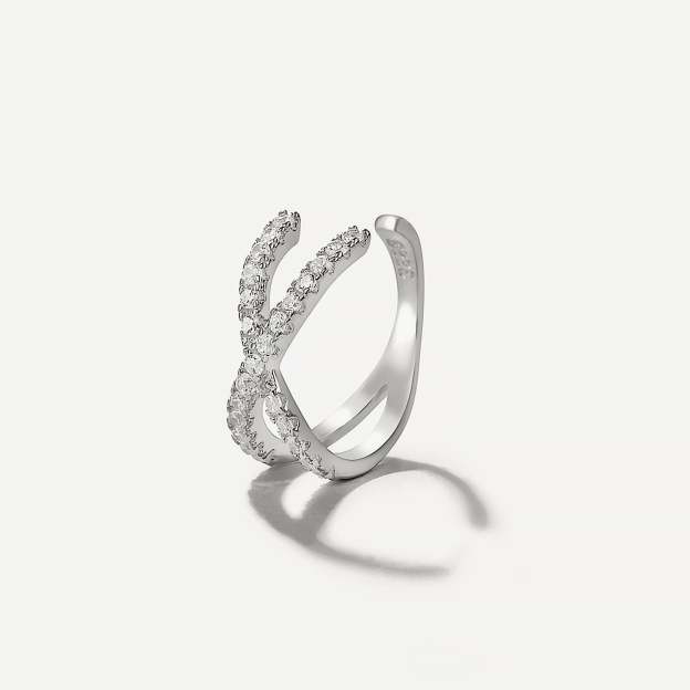 925 Sterling Silver Criss-cross Pave Zircon Ear Cuff-Olarajewelry