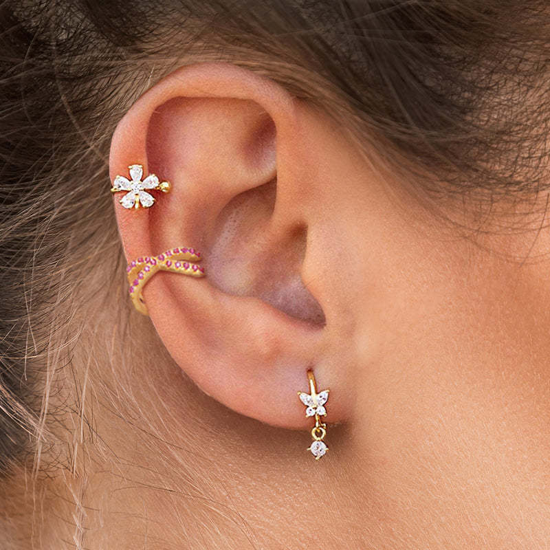 925 Sterling Silver Criss-cross Pave Zircon Ear Cuff-Olarajewelry