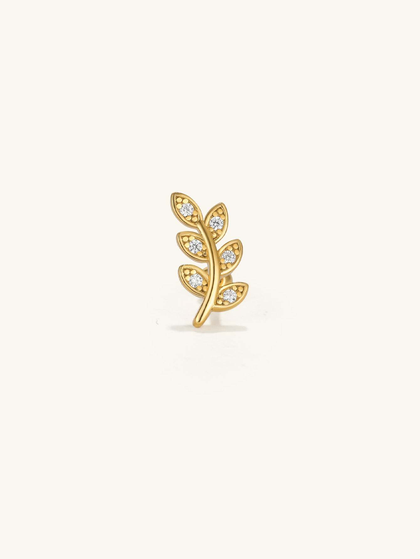 S925 Leaf Pave Perforated Stud-Olarajewelry