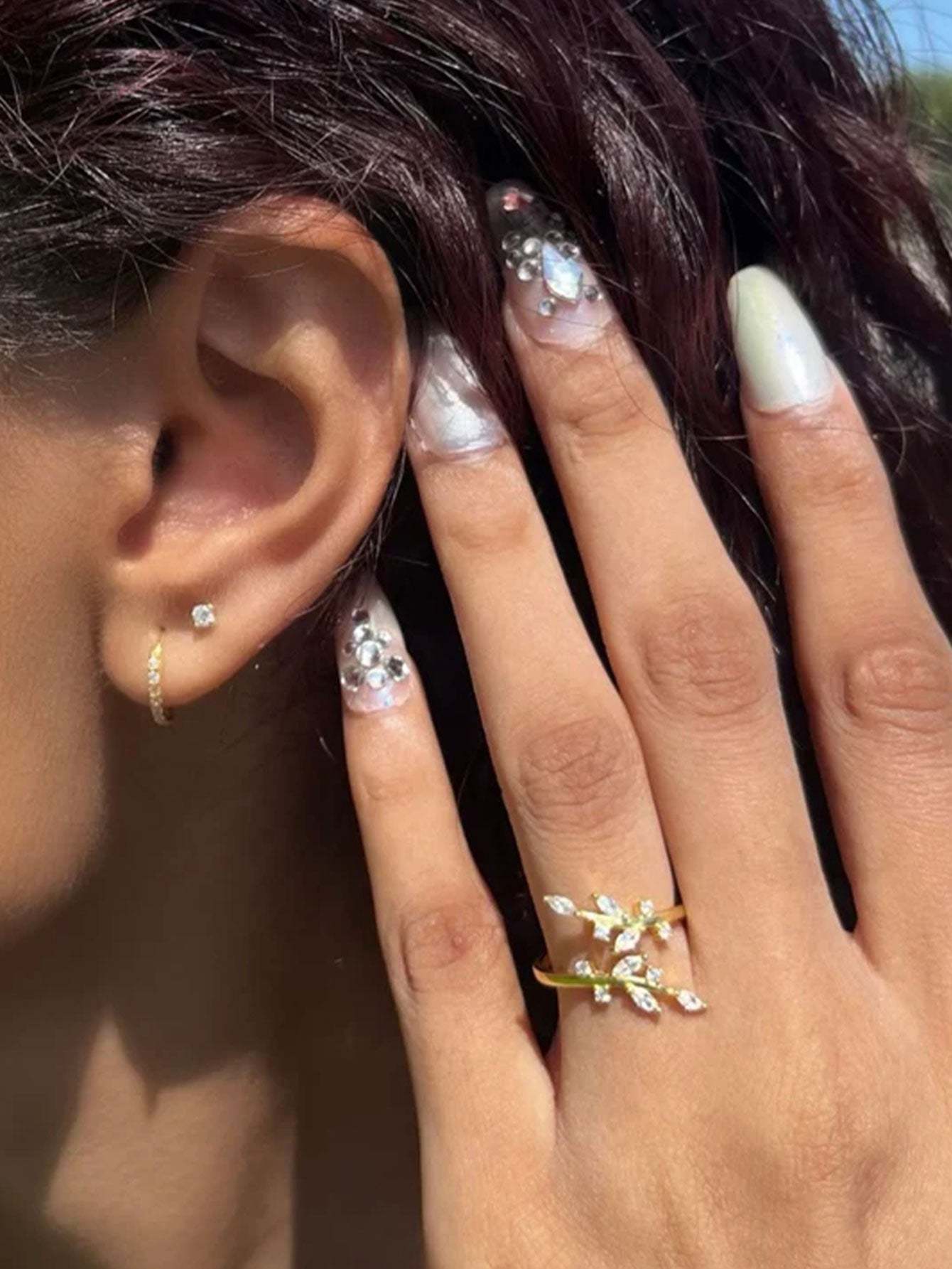 S925 Leaves Zircon Elegant Wedding Open Ring-Olarajewelry
