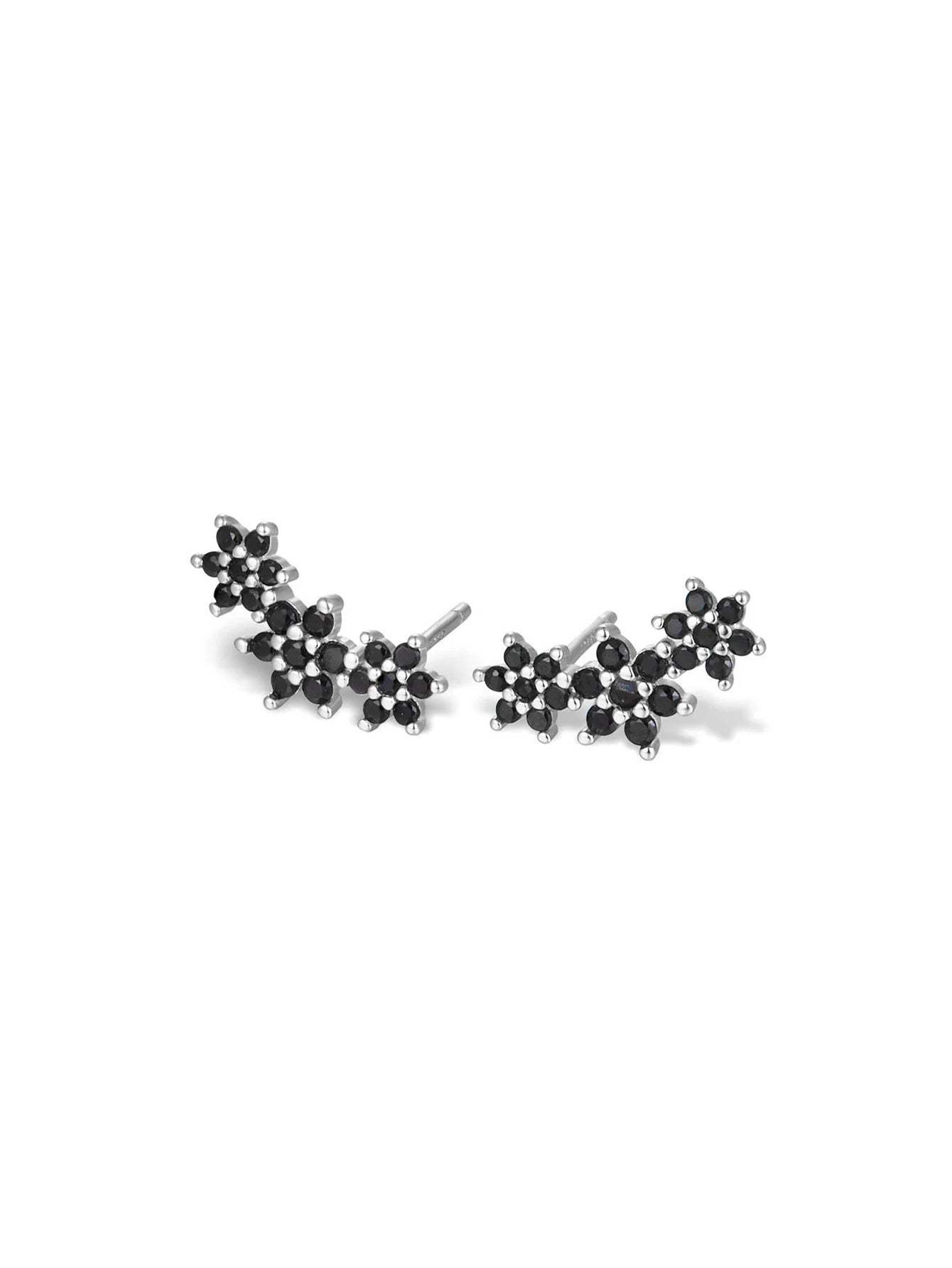 S925 Shiny Obsidian Flower Stud Earrings Set-Olarajewelry