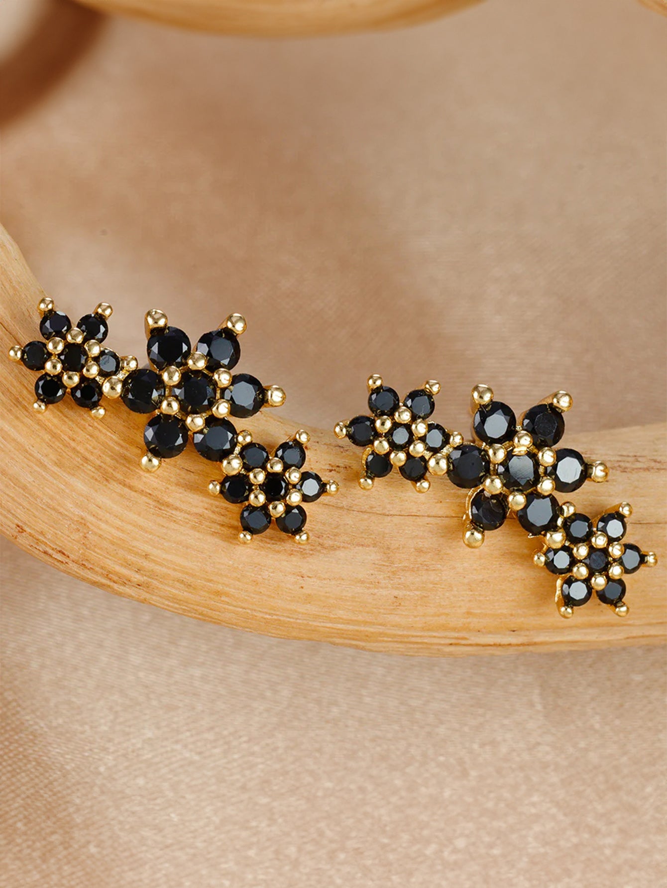 S925 Shiny Obsidian Flower Stud Earrings Set-Olarajewelry