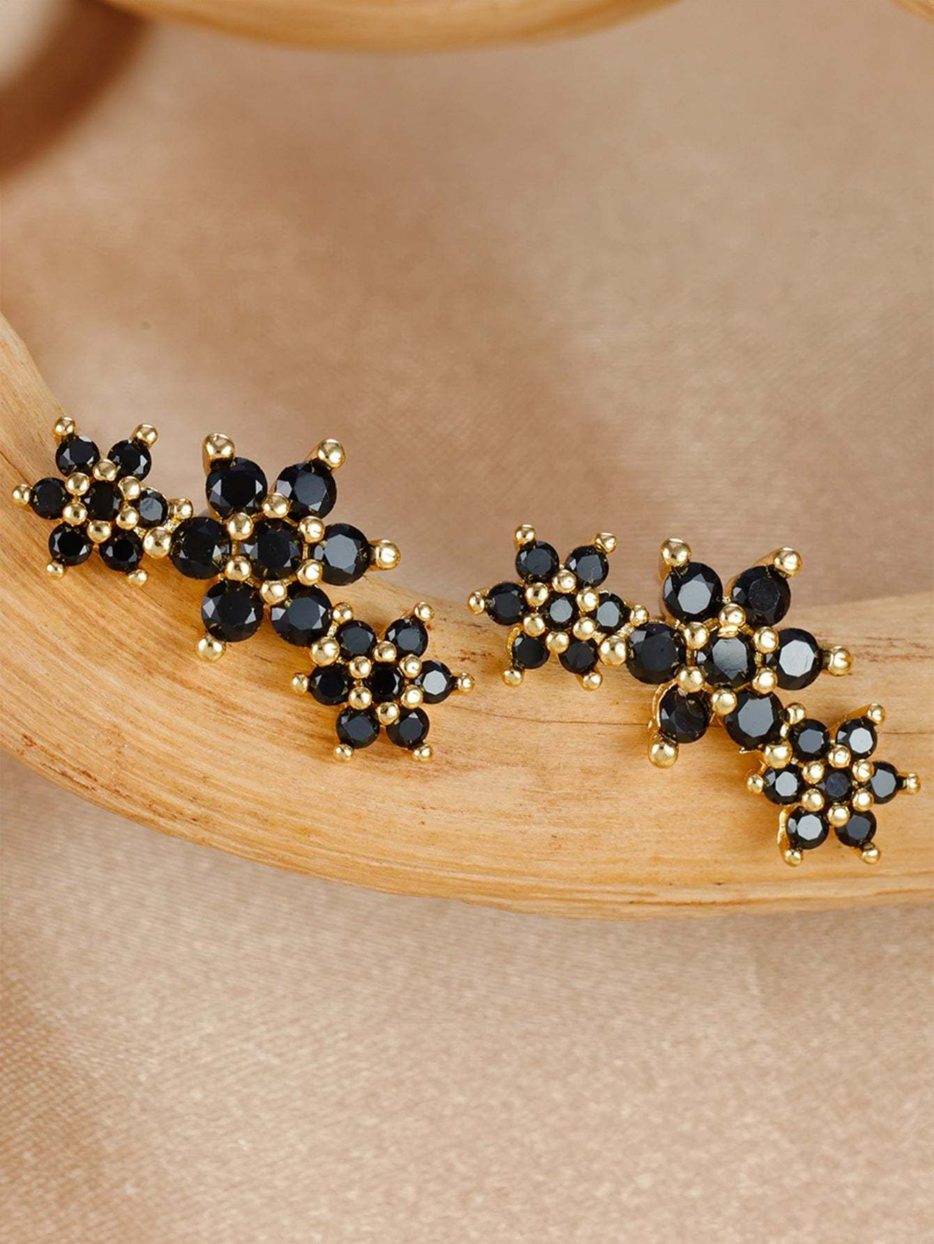 S925 Shiny Obsidian Flower Stud Earrings Set-Olarajewelry