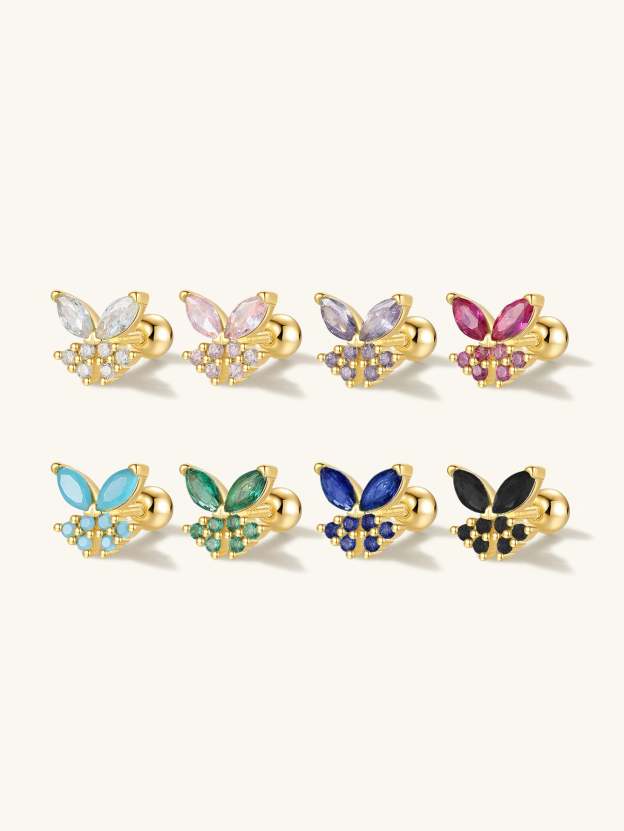 S925 Butterfly Marquise Ear Piercing Stud-Olarajewelry