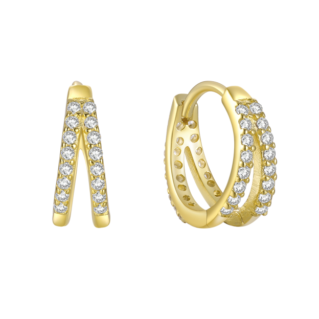 Olara S925 Sterling Silver Double Row Zircon Earrings-Olarajewelry