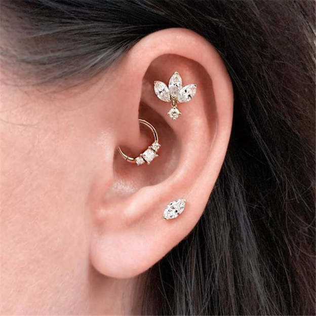 S925 Horse Eye Zircon Ear Piercing Stud-Olarajewelry