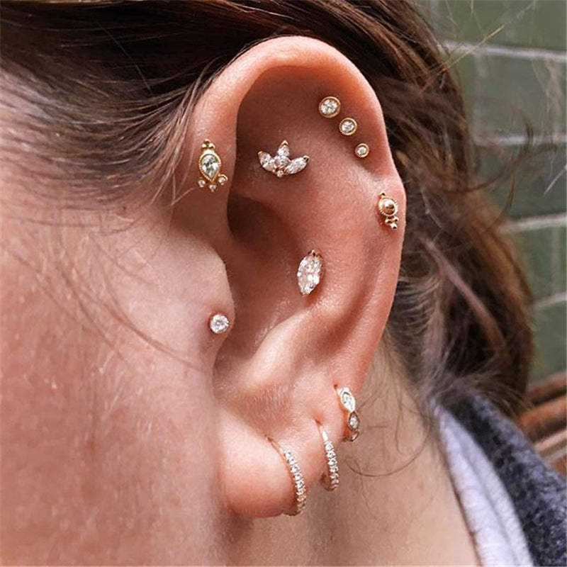 S925 Horse Eye Zircon Ear Piercing Stud-Olarajewelry
