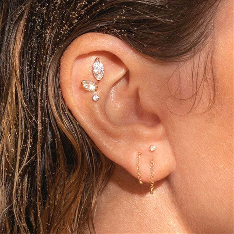 S925 Horse Eye Zircon Ear Piercing Stud-Olarajewelry