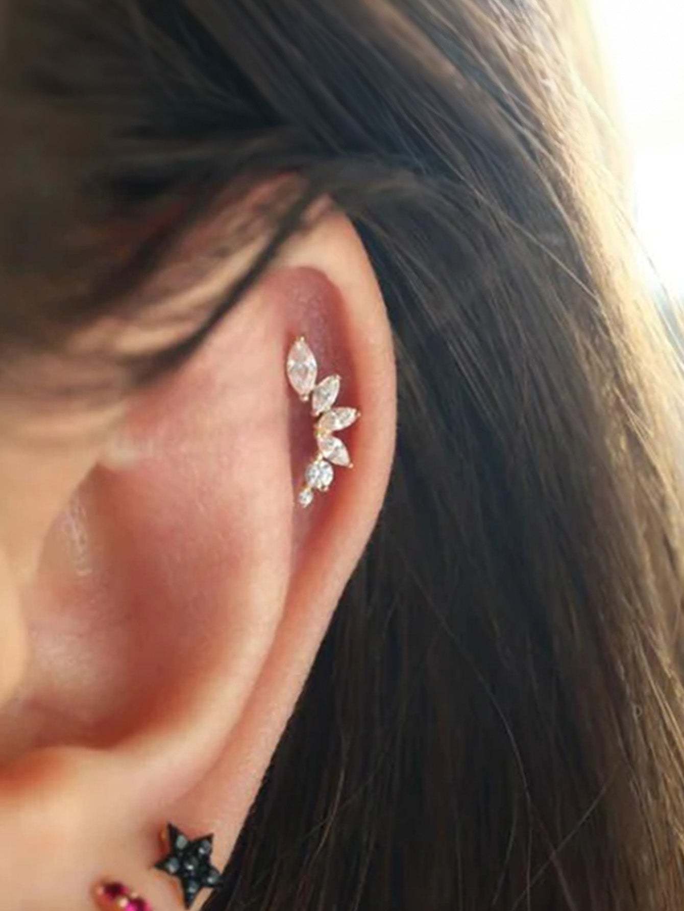 S925 Marquise Zircon Flower Ear Piercing Stud-Olarajewelry