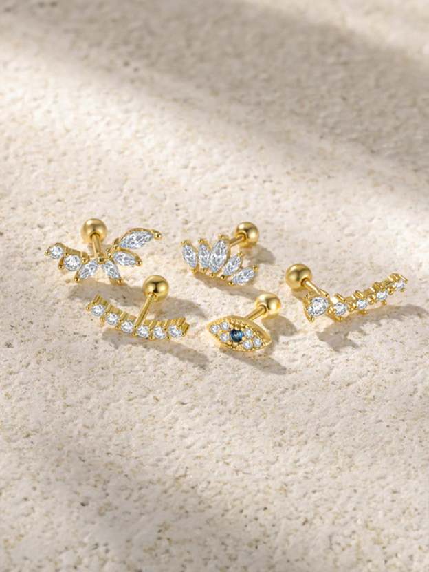 S925 Marquise Zircon Flower Ear Piercing Stud-Olarajewelry