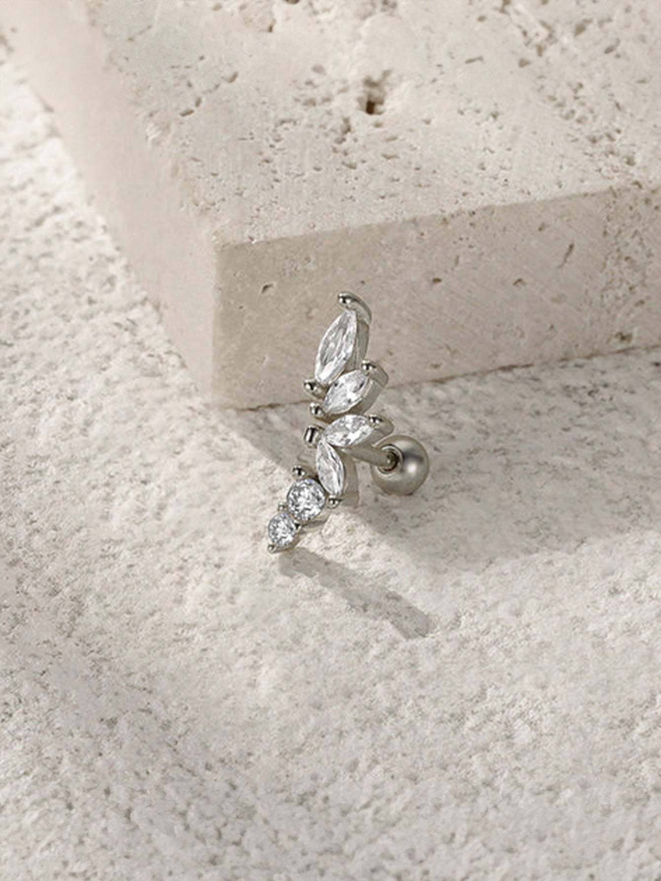S925 Marquise Zircon Flower Ear Piercing Stud-Olarajewelry