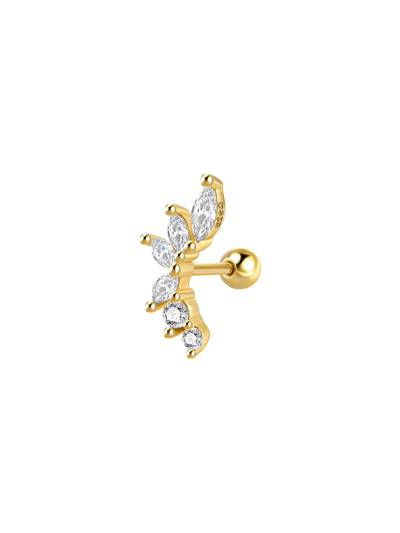 S925 Leaf Flower Zircon Piercing Stud Earrings-Olarajewelry