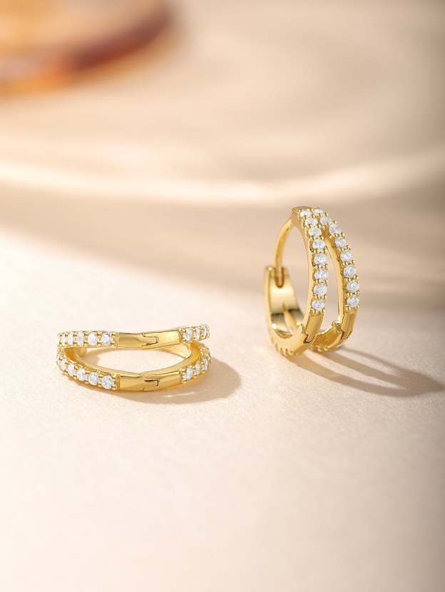 Olara S925 Sterling Silver Double Row Zircon Earrings-Olarajewelry