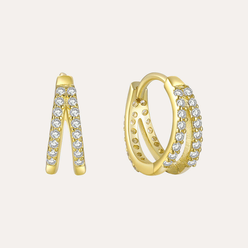 Olara S925 Sterling Silver Double Row Zircon Earrings-Olarajewelry