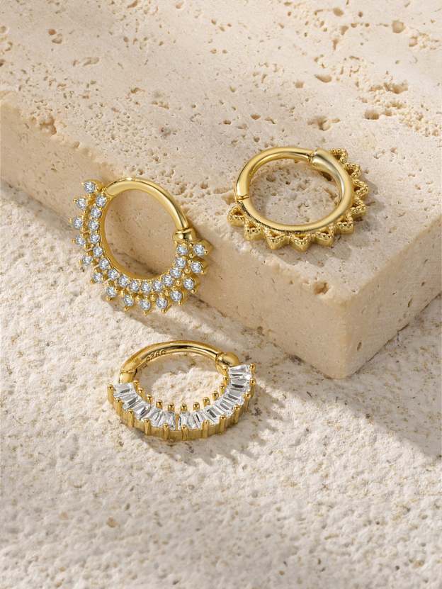 S925 Double Row Zircon Daith Jewelry & Septum-Olarajewelry