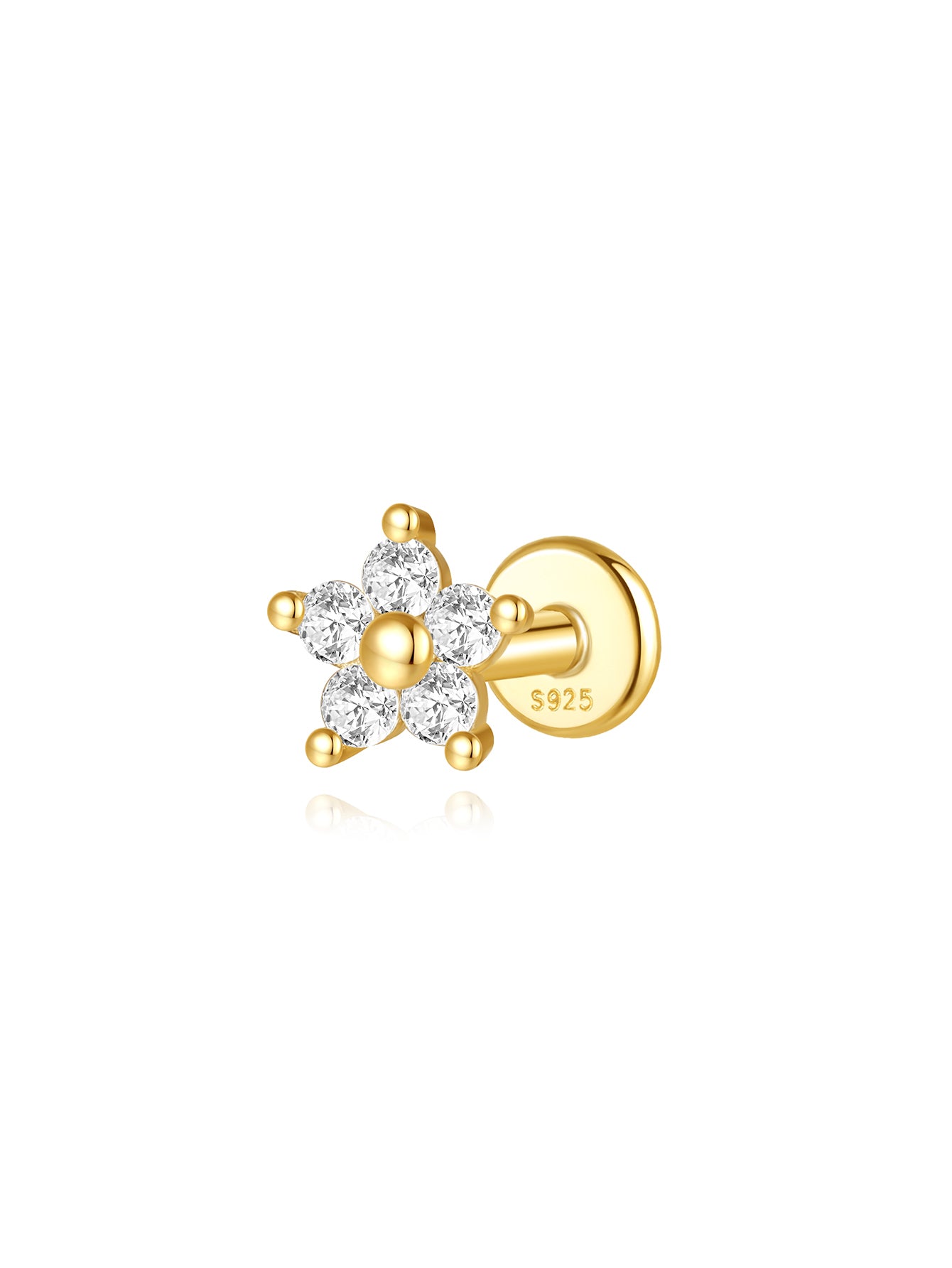 S925  Flower Zircon Threaded Ear Piercing Stud-Olarajewelry