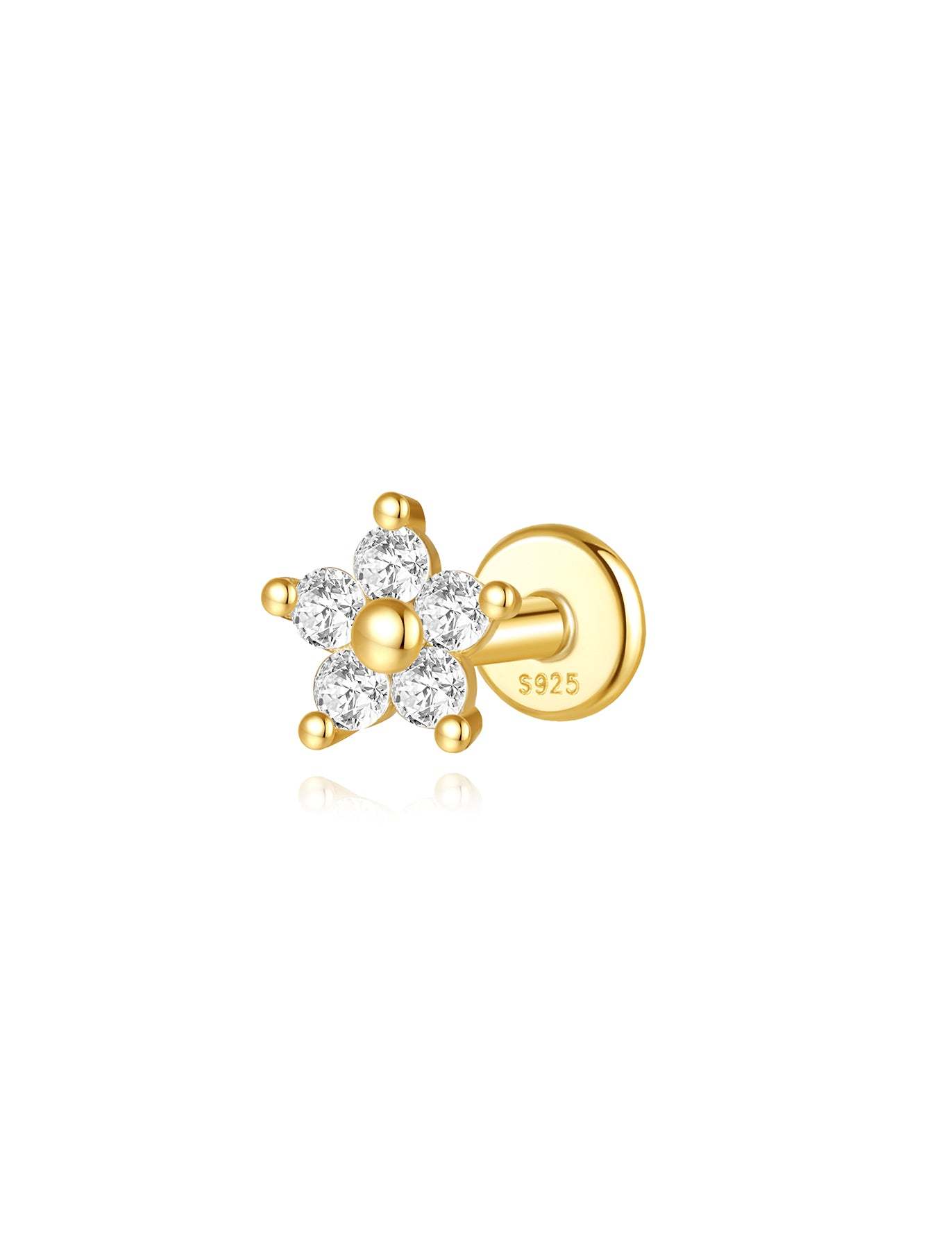 S925 Flower Zircon Threaded Ear Piercing Stud-Olarajewelry