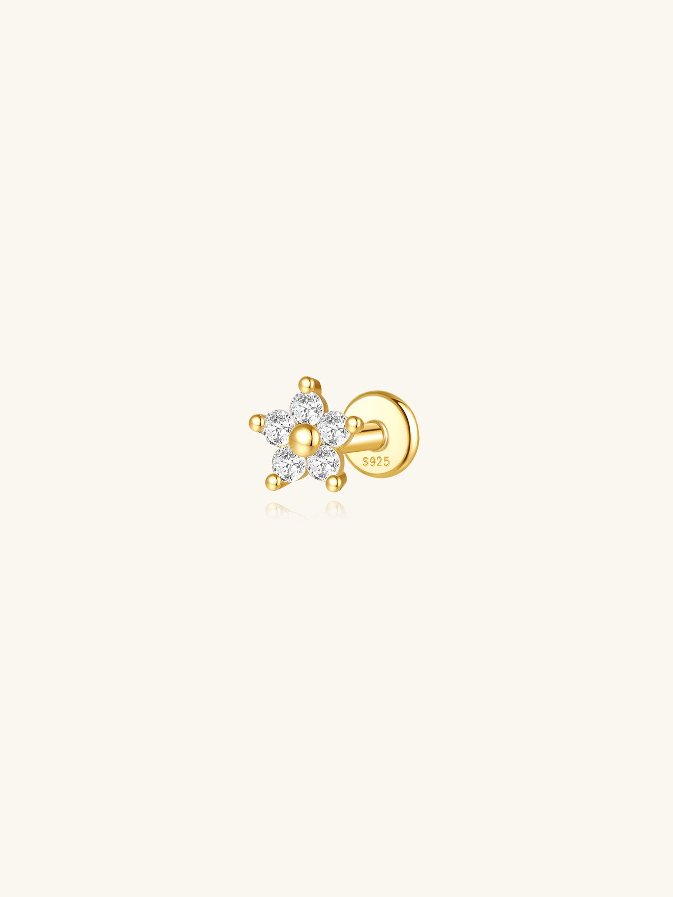 S925  Flower Zircon Threaded Ear Piercing Stud-Olarajewelry