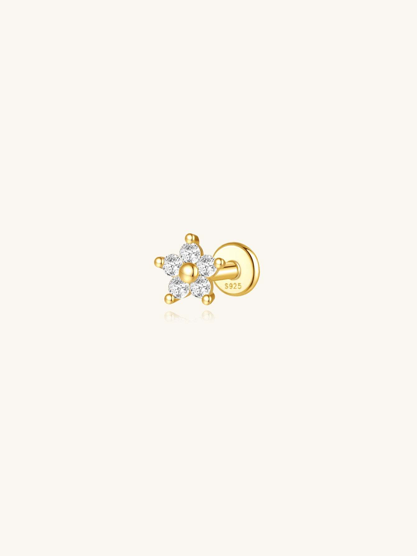 S925 Flower Zircon Threaded Ear Piercing Stud-Olarajewelry